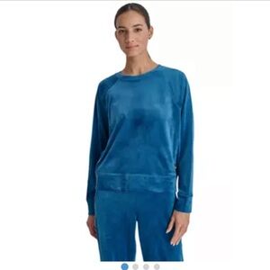 DKNY Sport Platinum Velour Raglan Crew Neck Pullover Sweater-Poseidon Blue